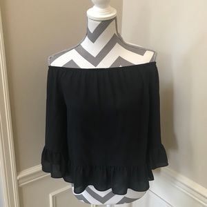 Bar III on/off the shoulder ruffle hem top.